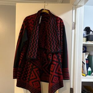 Bold Red and Black Geometric Cardigan